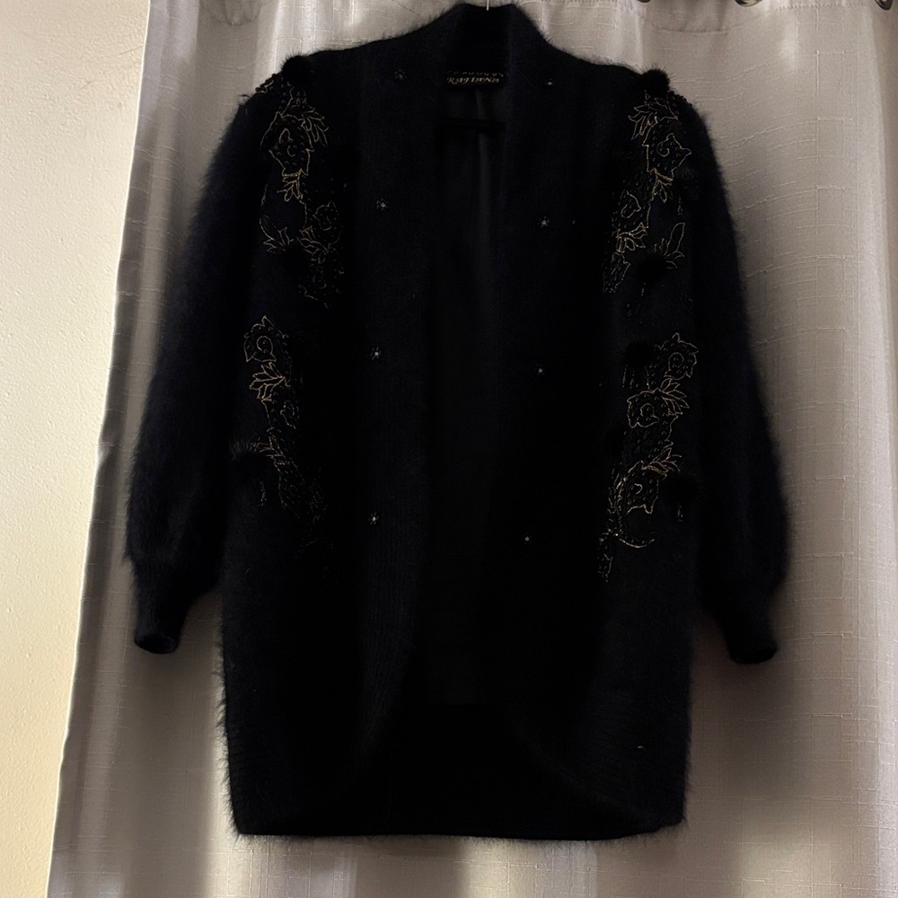 Vintage Rafiana Black Embellished Angora Blend Long Sleeve Open Cardigan‎ Size S